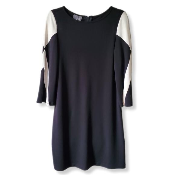 Muse Black Ivory Ponte Knit Dress 8 Shift Modern Minimal Career Corporate Chic - Picture 9 of 10